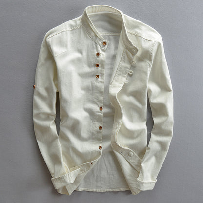 Men's Casual Shirt Chinese Style Stand Collar Cotton Linen