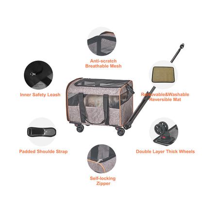 Rolling Pet Carrier With Telescopic Handle And Shoulder Strap