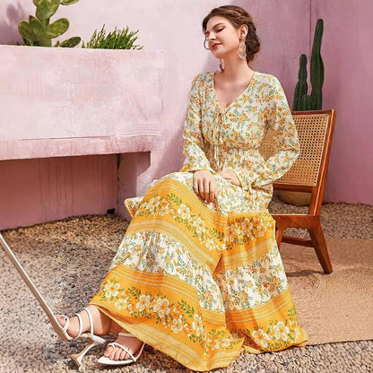 New Women's Long Sleeve Bohemian Dress Indian Ethnic Style