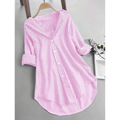 Women Oversized Button Down Striped Shirts