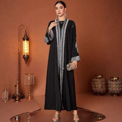 Plus Size Robe Handmade Embroidery Laminate Rhinestone ABAYA Middle East Women's Clothing