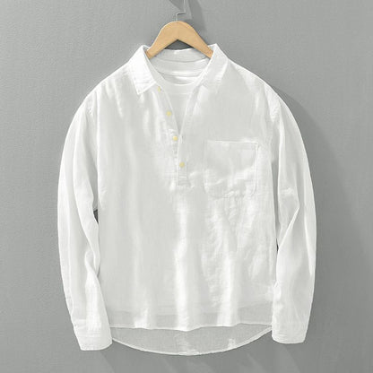 Japanese-style Retro Long Sleeve Linen Shirt Men's Pullover Square Collar