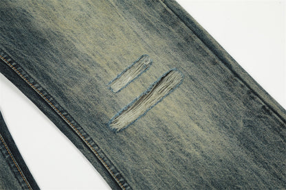 Washing Hole Denim Straight-leg Trousers Men