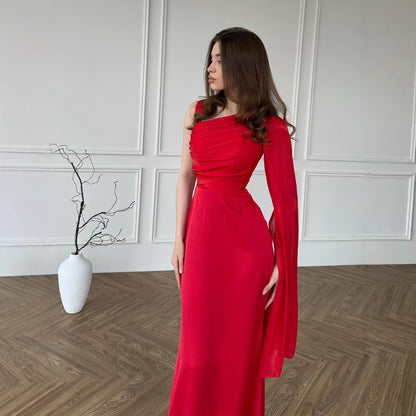 Elegant Single Long Sleeve Slim Satin Dress