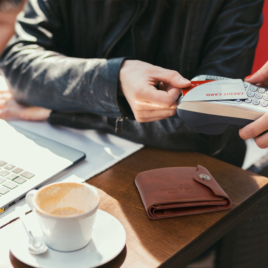 Men’s PU Leather Wallet – Slim Card Holder with 2 ID Windows & Coin Pocket