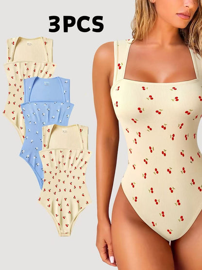 3 Pack NEW Women's Summer Outfit Baby Blue Cherry Print Jumpsuit For Women Vintage Chic