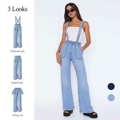 Women's High-Waist Jeans, Convertible Wide-Leg Full-Length Jeans With 3-in-1 Adjustable Hem, Tencel Lyocell For Summer.