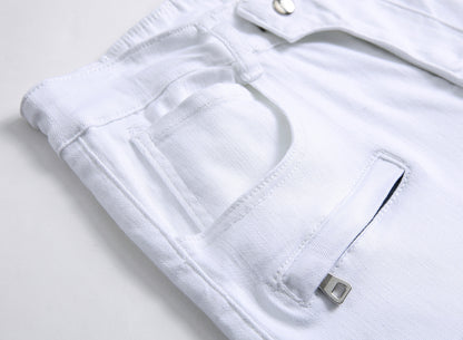 Men's white slim denim shorts