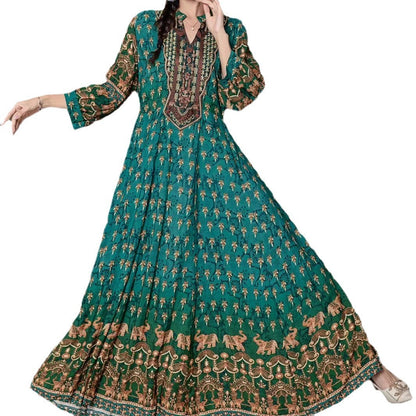 Ethnic Print V-neck Loose Slimming Retro Embroidery Dress