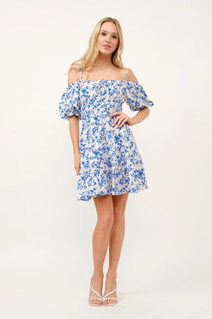 And The Why Off Shoulder Bubble Sleeve Dress