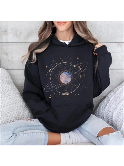 Black Galaxy Moon And Stars Hoodie