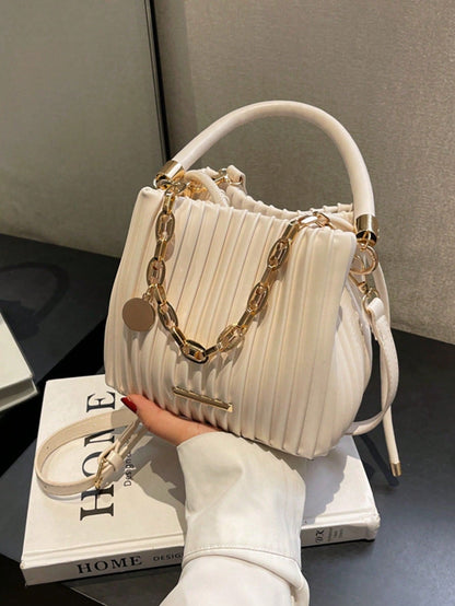 Trendy Pleated Handbag – Women’s Fashion Chain Bucket Shoulder Bag