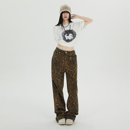 Women’s Leopard Print Wide Leg Jeans