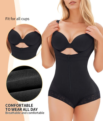 Women's Fajas Colombians Shapewear For Women Postpartum Tummy Control Bodysuit Full Body Shaper For Women Body Butt Lifter Panties Zipper Straps Thong Bodysuit