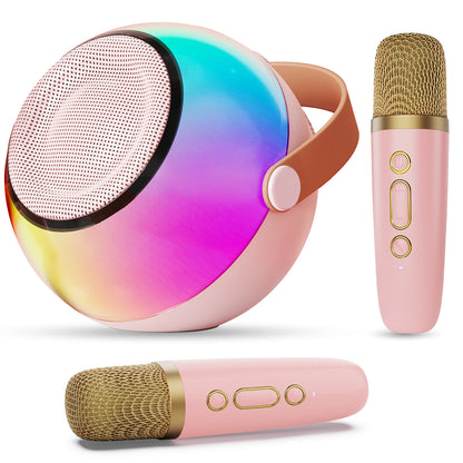 Mini Karaoke Machine With Dazzling Lights And Wireless Microphones
