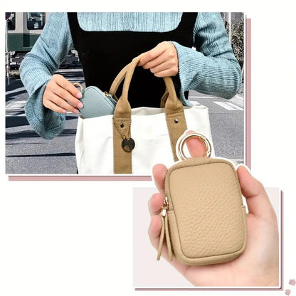 Women’s Leather Coin Purse – Mini Zipper Change Pouch Keychain Wallet