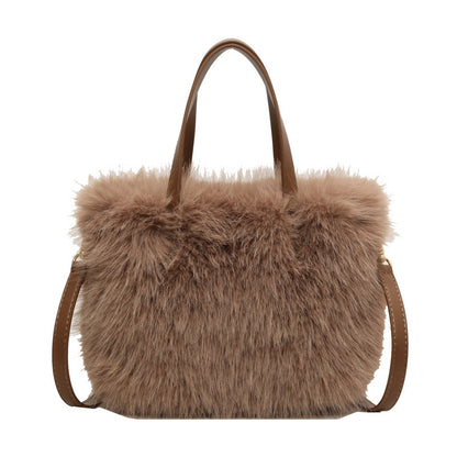 Faux Fox Plush Bag – One-Shoulder Crossbody Purse