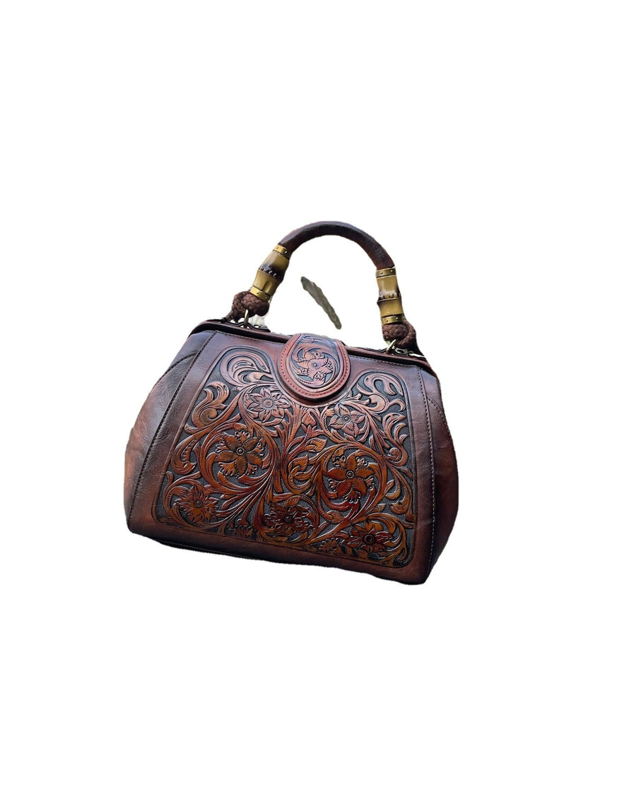Women’s Retro Leather Shoulder Bag – Fashion Carved Clip Messenger Purse
