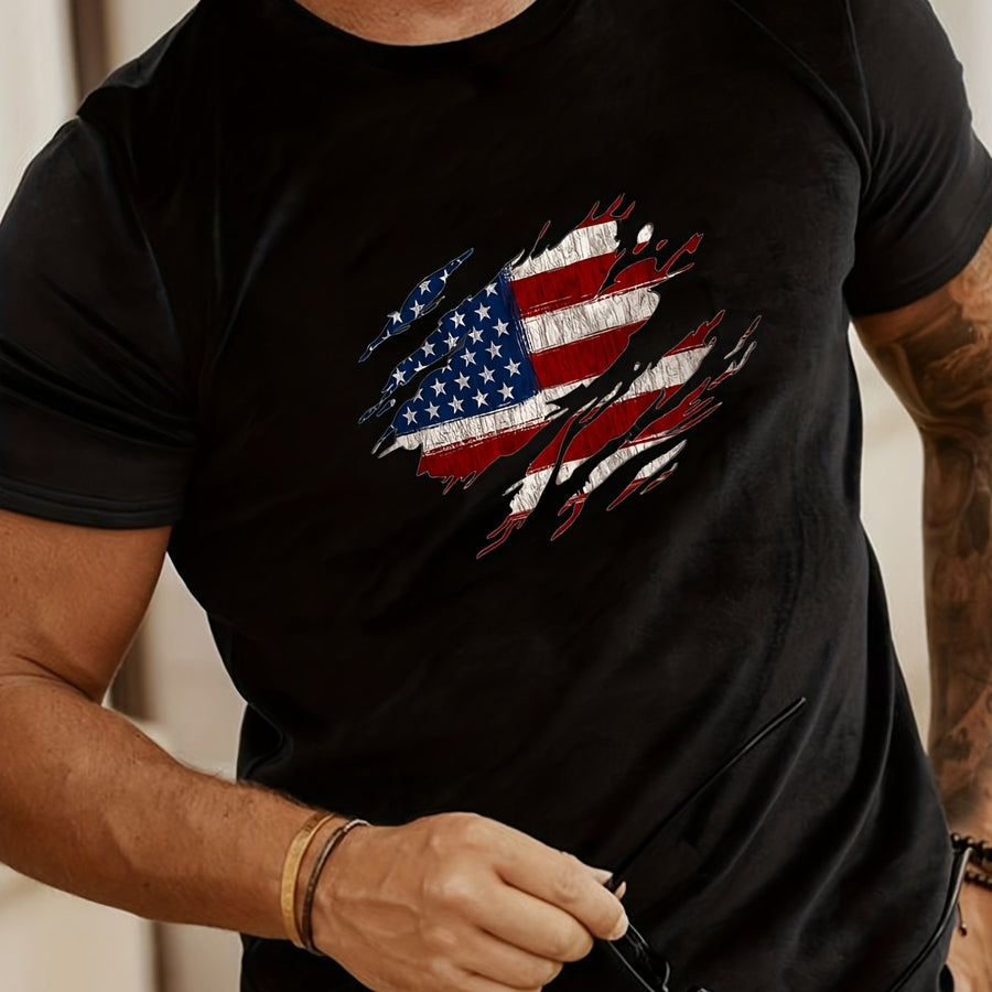 Fashionable American Flag Print Men's T-shirt