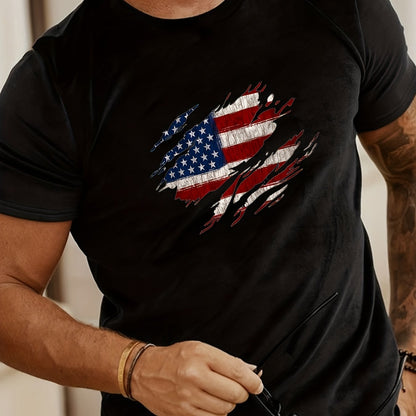 Fashionable American Flag Print Men's T-shirt