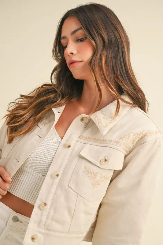 MABLE Embroidered Quilted Cropped Jacket