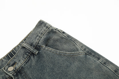 Punk Washed And Worn Denim Overalls Men