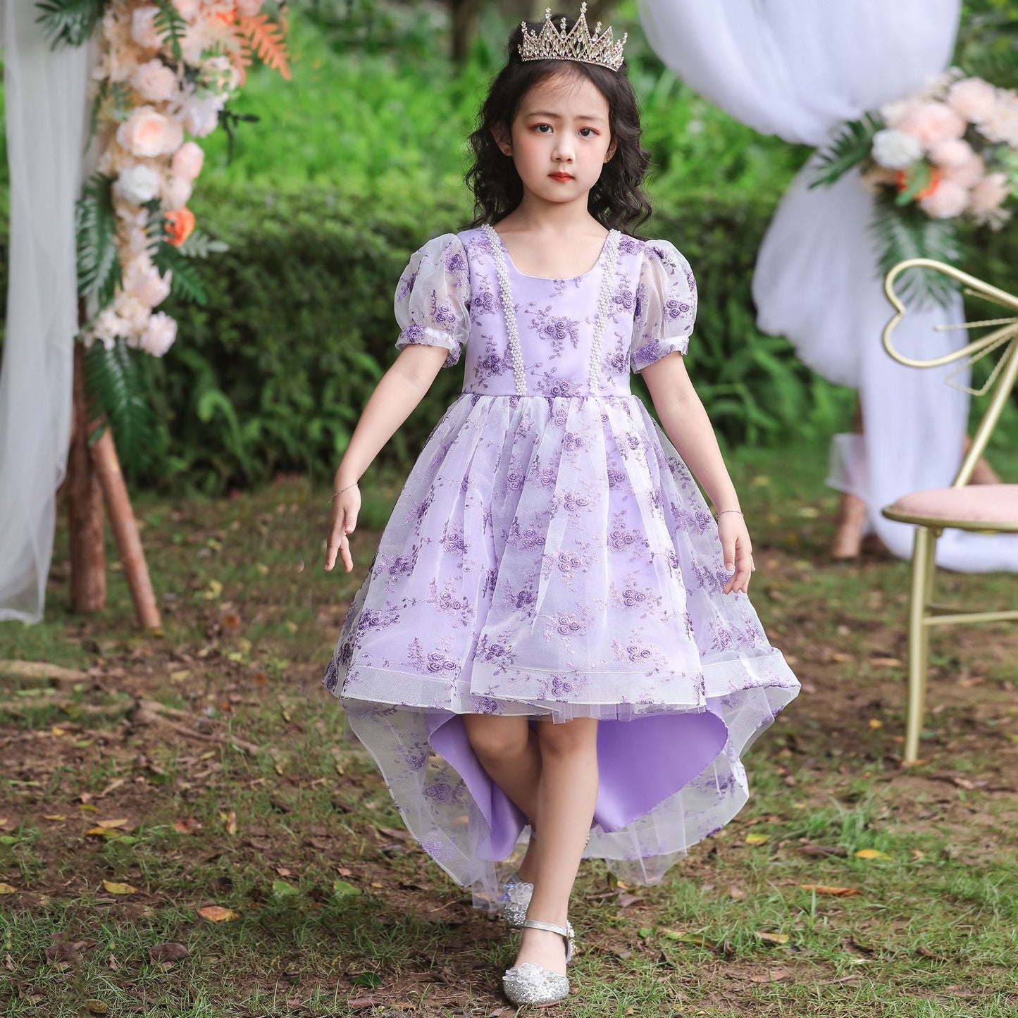Girls’ Lace Dress – Elegant Trailing Princess Outfit for Children
