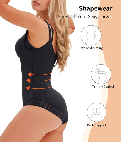 Women's Fajas Colombians Shapewear For Women Postpartum Tummy Control Bodysuit Full Body Shaper For Women Body Butt Lifter Panties Zipper Straps Thong Bodysuit
