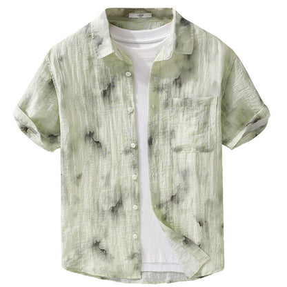 Summer Cool Linen Printed Simple Short Sleeve Shirt