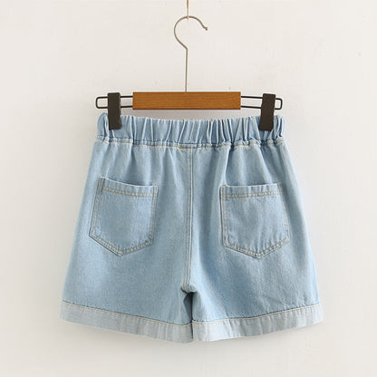 Strawberry loose wide-leg short jeans for women