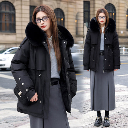 Fleece-lined Thickened Cotton Clothing Female Large Fur Collar Quilted Jacket