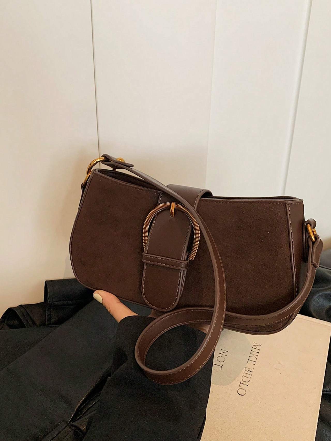 Women’s Retro Suede Saddle Bag – Solid Color Dual Strap Shoulder & Crossbody Purse