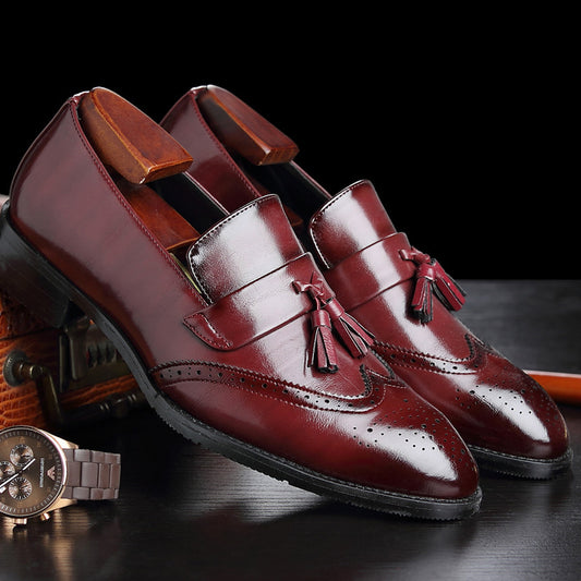 Men’s Fashion Brogue Leather Shoes – Fringed Design for Office & Party Wear
