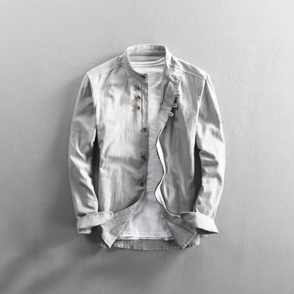 Men's Casual Shirt Chinese Style Stand Collar Cotton Linen