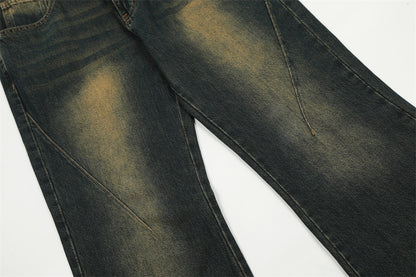 Washed Yellow Denim Bootcut Pants Men
