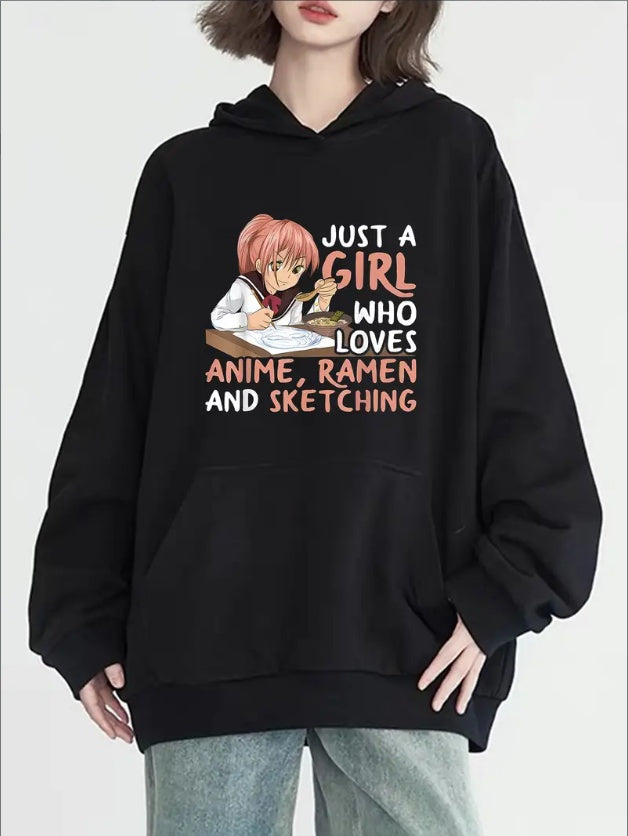 Anime & Sketching Themed Hoodie For Women