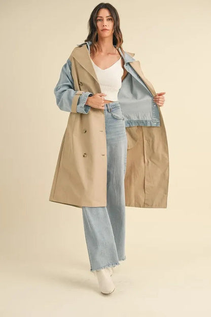 MABLE Layered Look Trench Coat With Denim Jacket