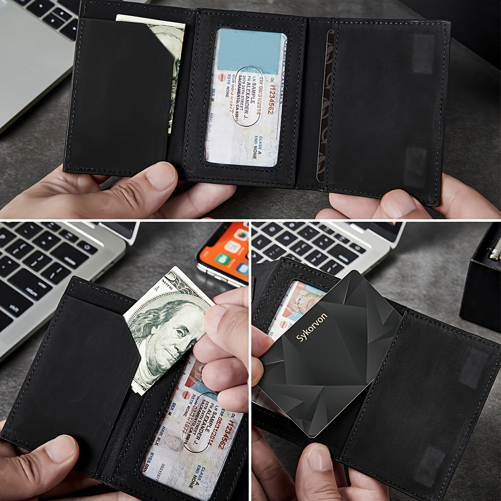 AirTag Men’s RFID Wallet – Minimalist Slim Pop-up Card Holder with Smart Stand