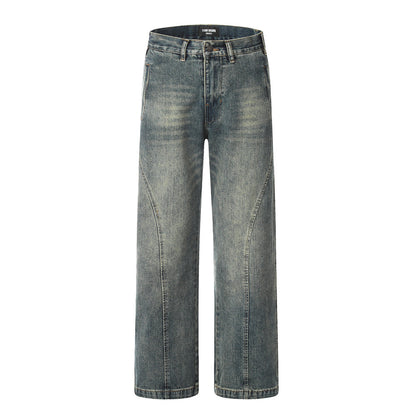 Washed Denim Straight-leg Trousers Men