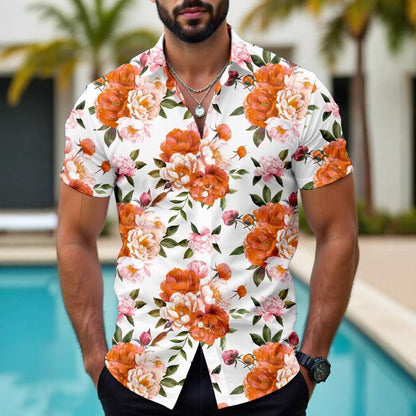 Hawaiian Tropical Floral 3d Printed Casual Men's Short Sleeve Shirt