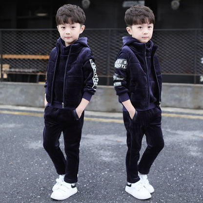 Boys’ 3-Piece Velvet Suit – Thick Autumn & Winter Outfit