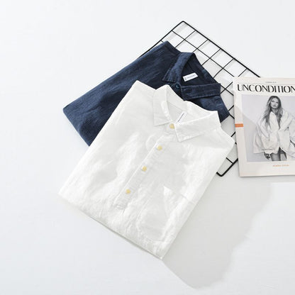 Japanese-style Retro Long Sleeve Linen Shirt Men's Pullover Square Collar