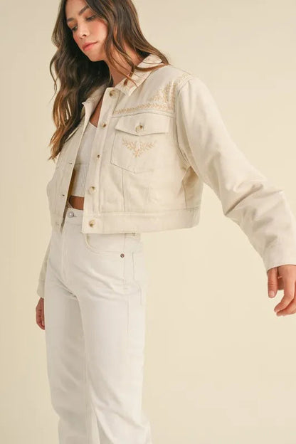 MABLE Embroidered Quilted Cropped Jacket