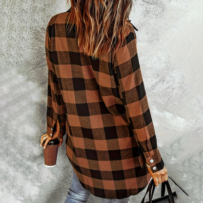 Women's Long Sleeve Plaid Print Button Front Casual Shirt