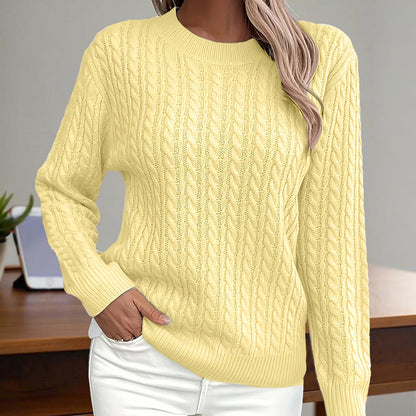 Women's Textured Long Sleeve Sweater Crewneck Pullover Dressy Casual Tops