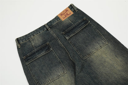 Fashion Washed Yellow Denim Overalls Men