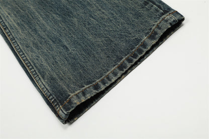 Washing Hole Denim Straight-leg Trousers Men
