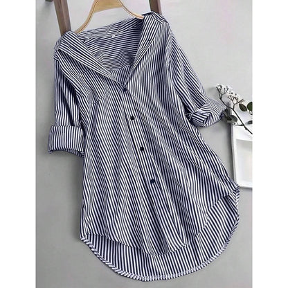 Women Oversized Button Down Striped Shirts