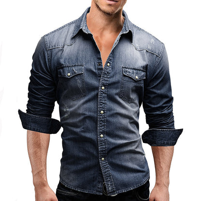 Casual Solid Color Men's Denim Short Sleeve Shirt