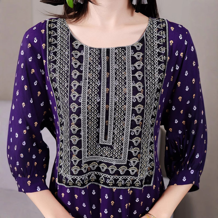 Ethnic Embroidery Large Swing Bohemian Style Dress